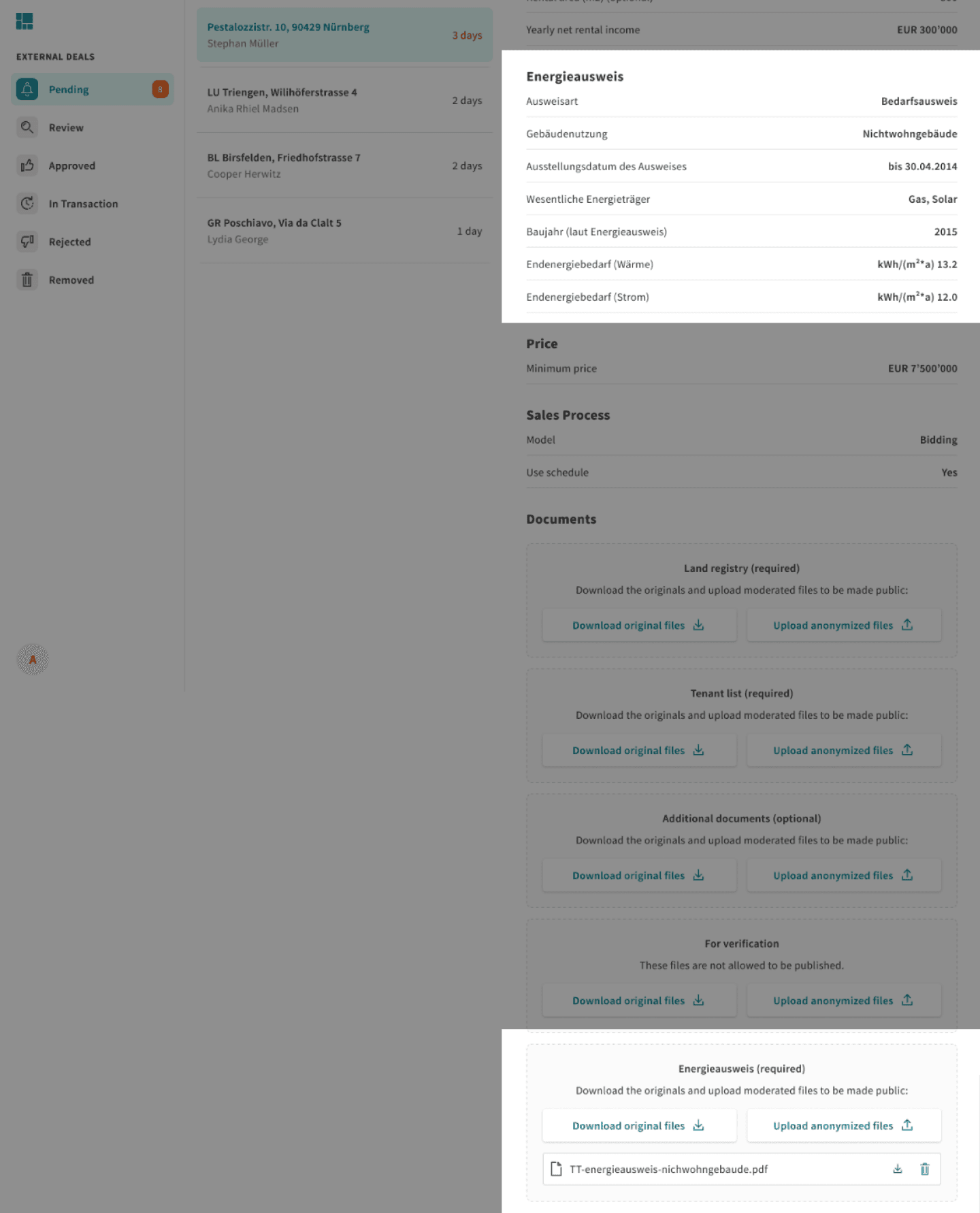 Energy certificate form — seller guided through required details