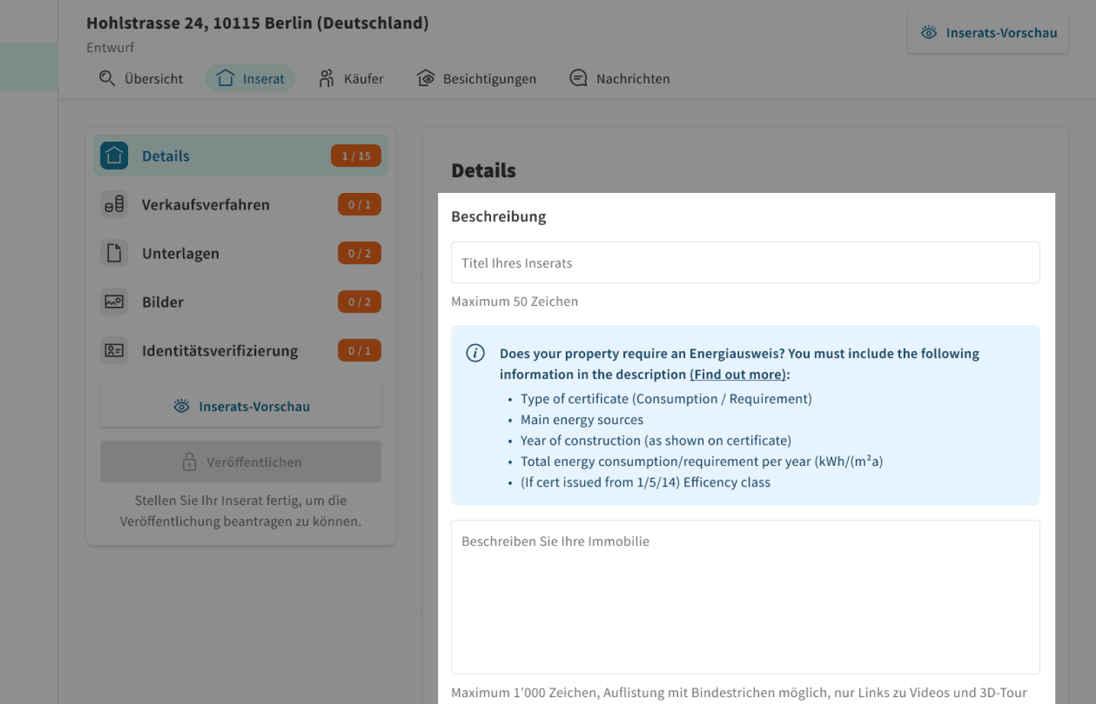 Version A wireframe — seller energy certificate input