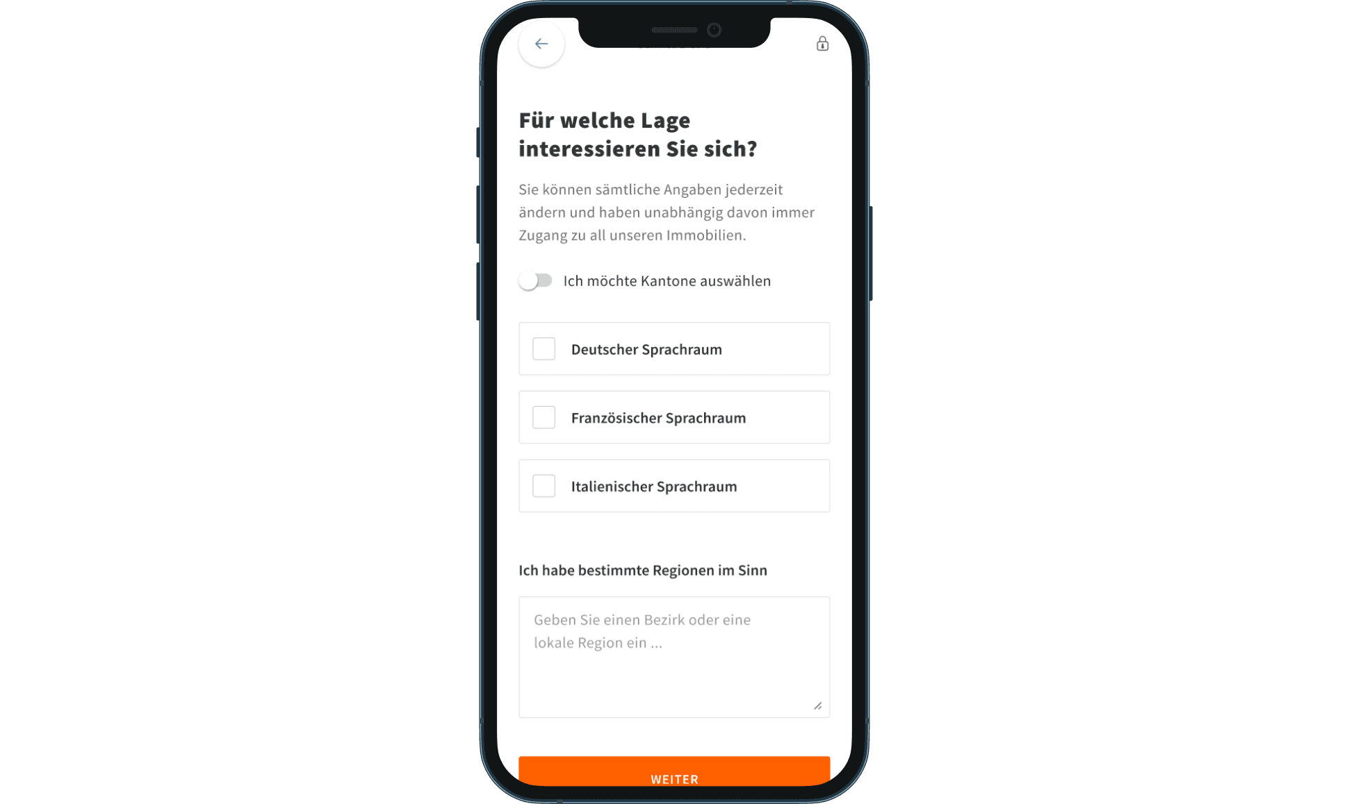 Location selector with language region selection at the forefront.