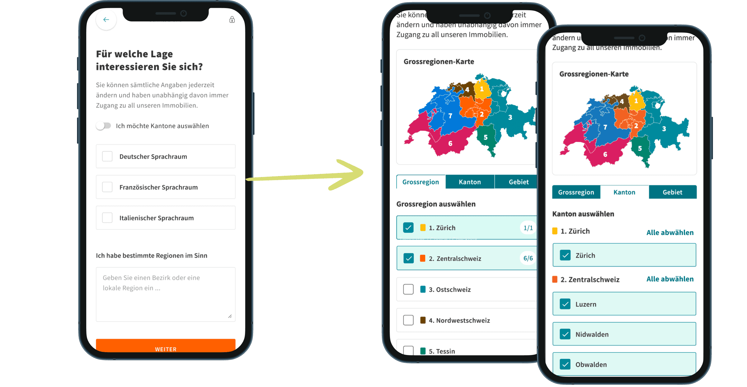 Before and after of the location selector